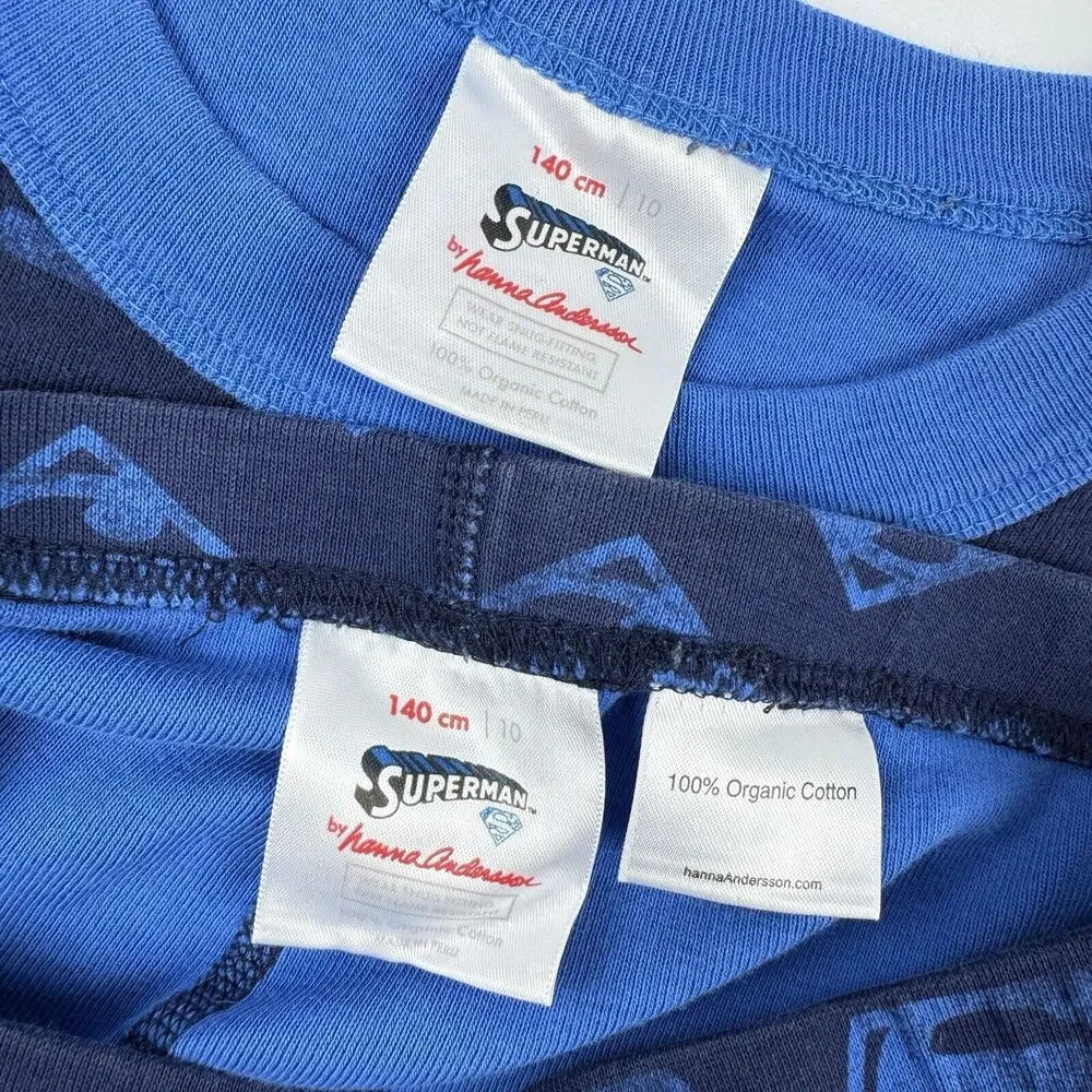 Hanna Andersson Pajamas Size 140 US 10 2pc Set Blue Superman Long Sleeve PJ